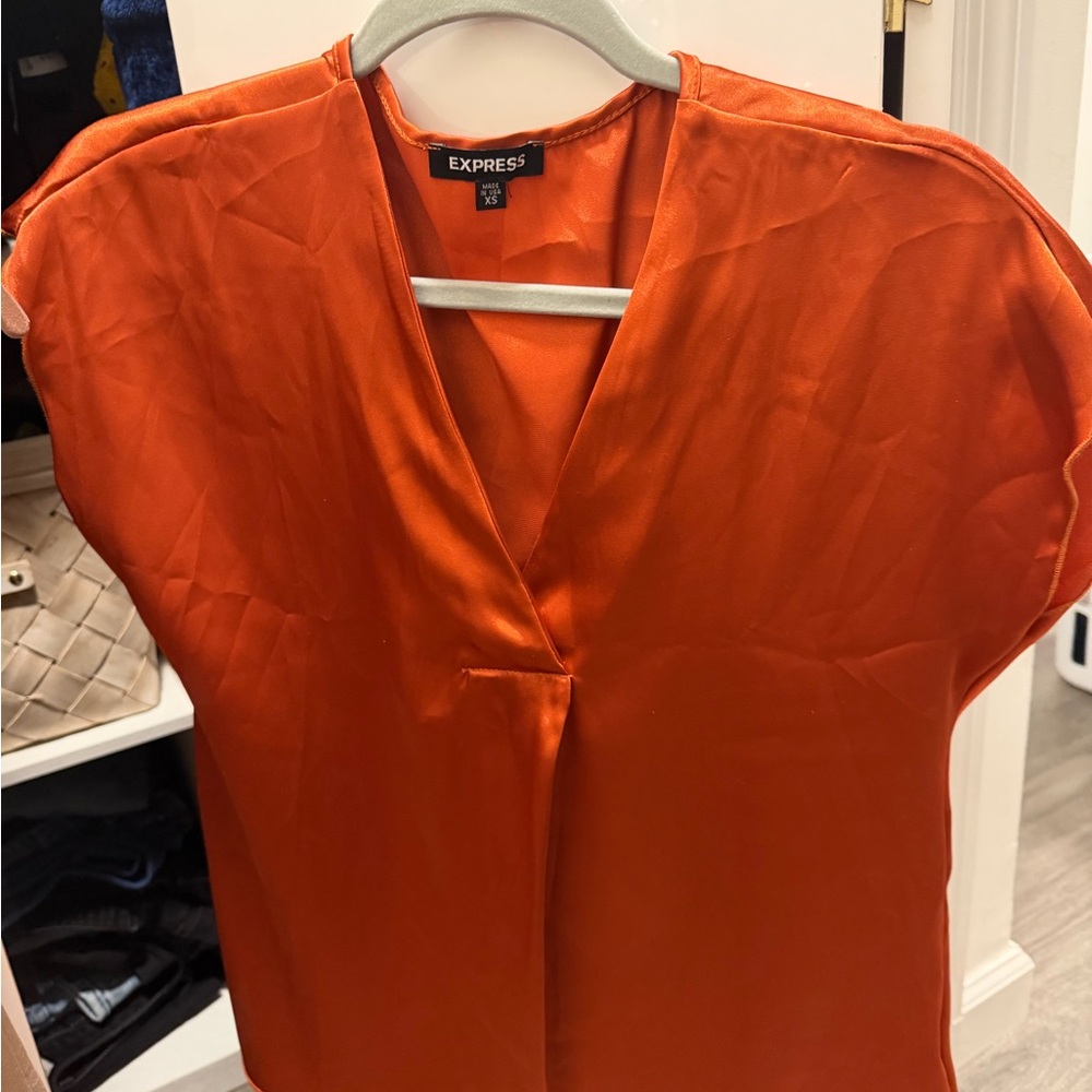 NWOT Express Orange Satin Blouse
